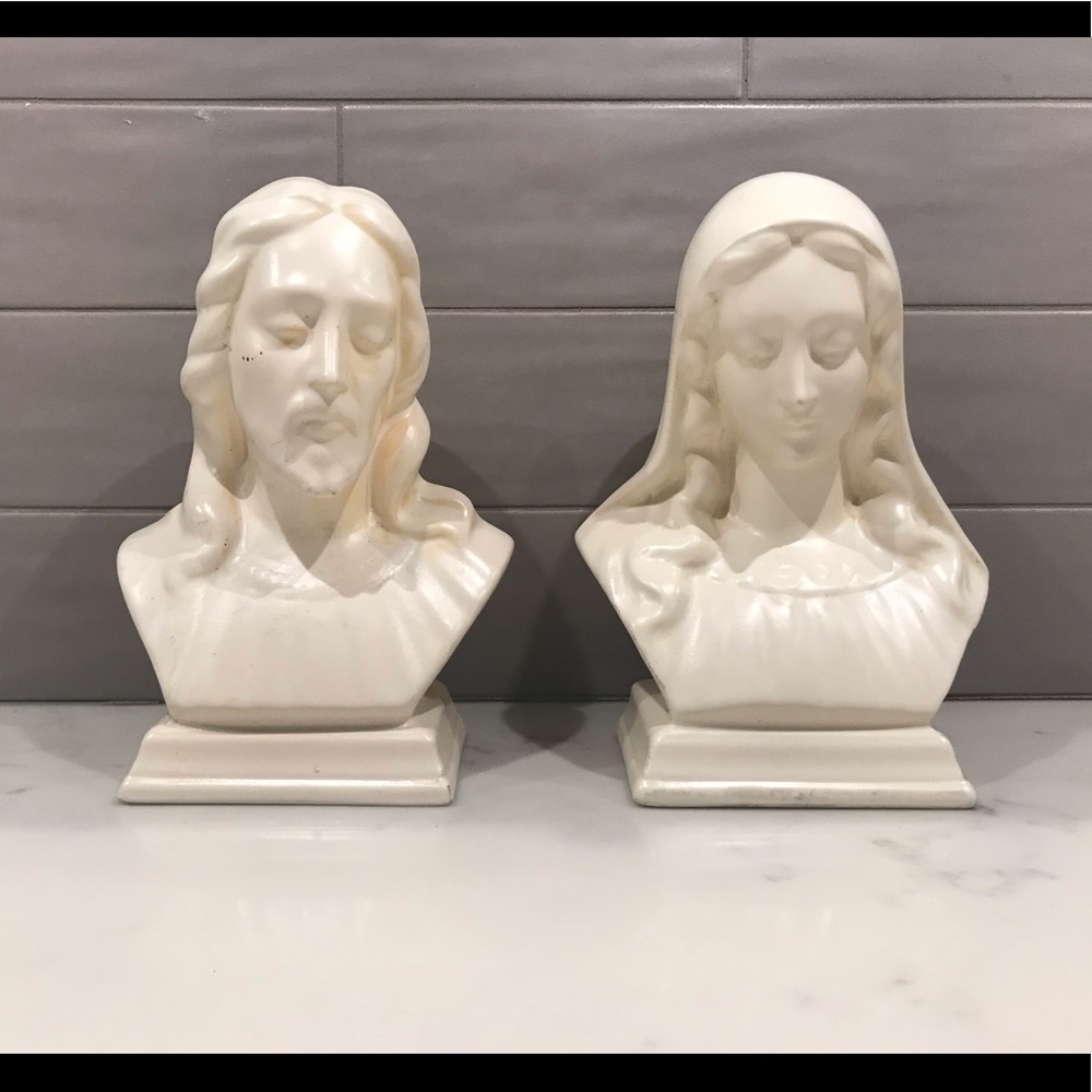 Mary and Jesus vintage miniature busts 7”
